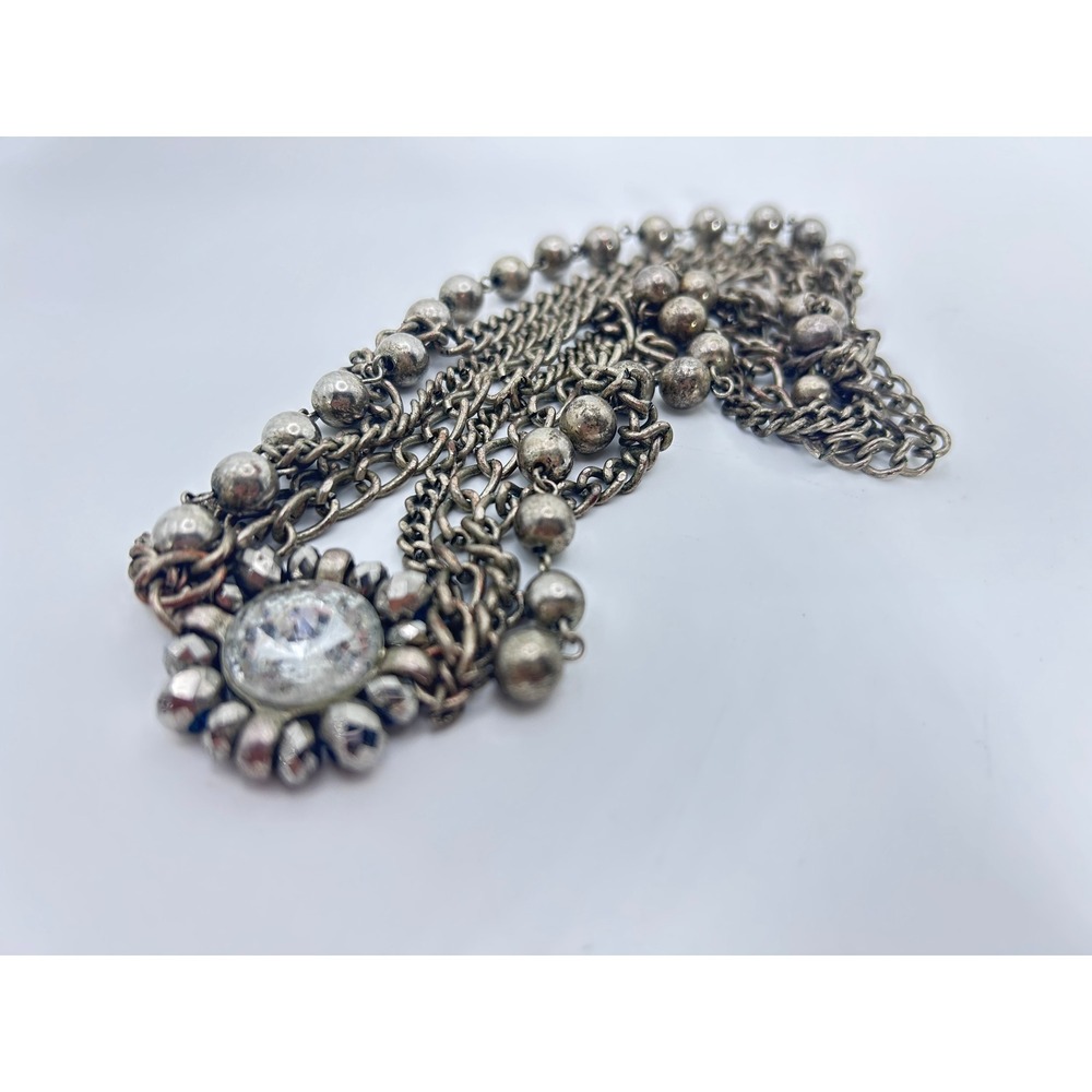 Vintage Silver Tone Multi Strand Statement Necklace Rhinestone Pendant 18"‎ Boho - Picture 6 of 8